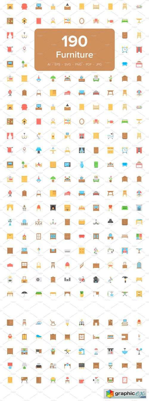 190 Furniture Flat Icons