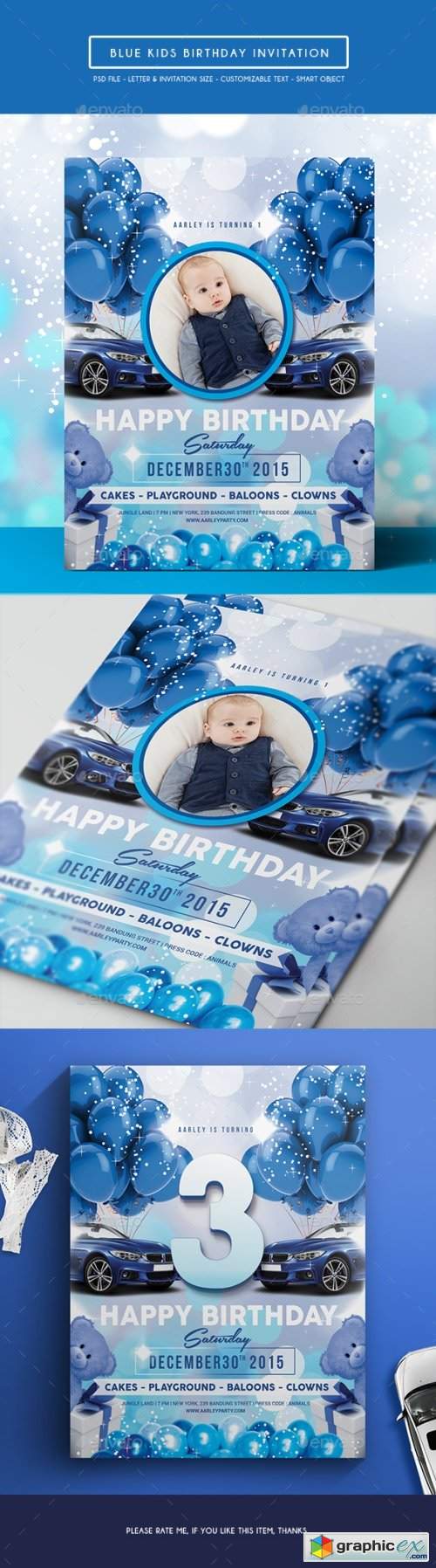 Blue Kids Birthday Invitation