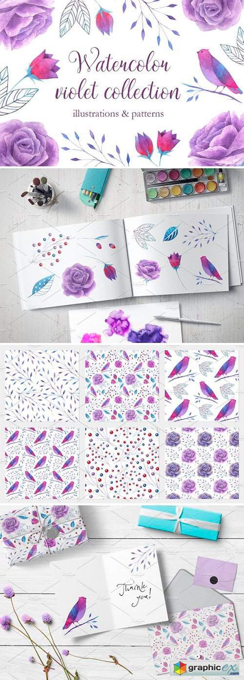 Watercolor violet collection