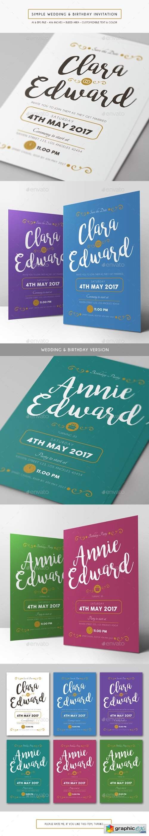 Simple Wedding & Birthday Invitation