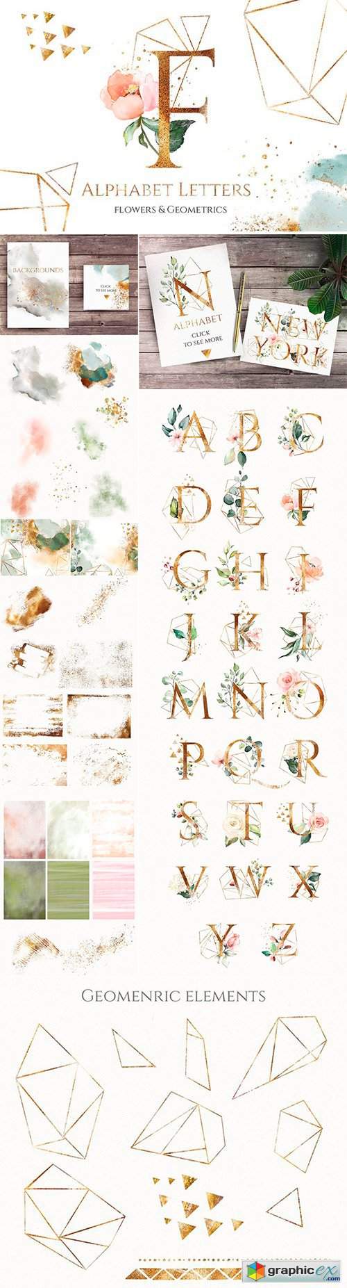 Floral alphabet letters. Geometrics