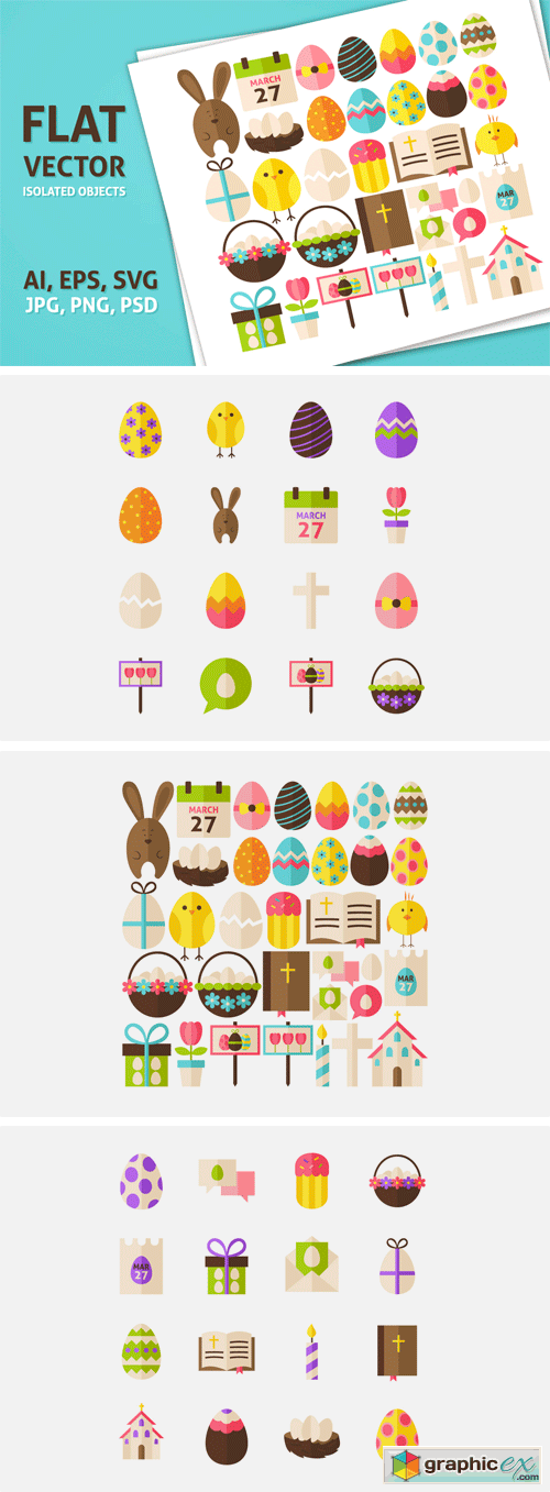 Happy Easter Vector Isolated Objects