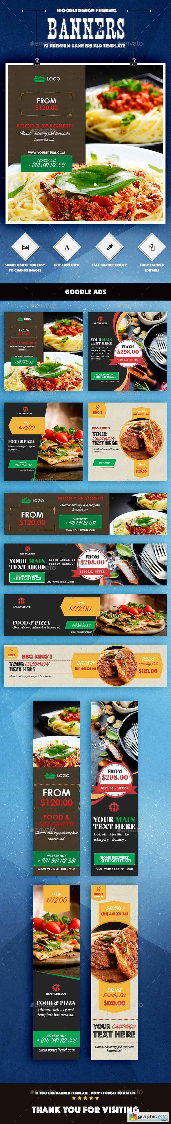 Bundle - Food & Restaurant Banners Ad - 72 PSD [04 Sets]