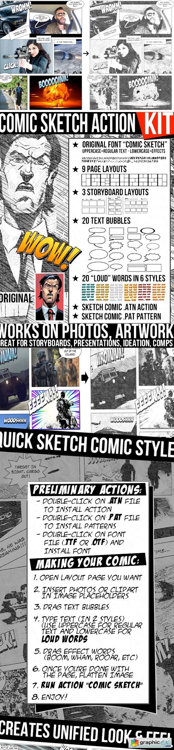 Comic Sketch Action Kit for Photoshop