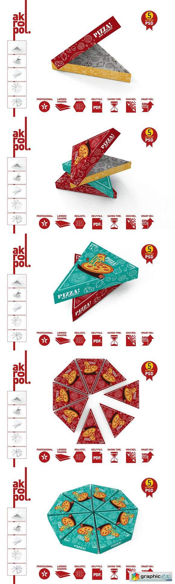 Pizza Slice Box Packaging Mockup