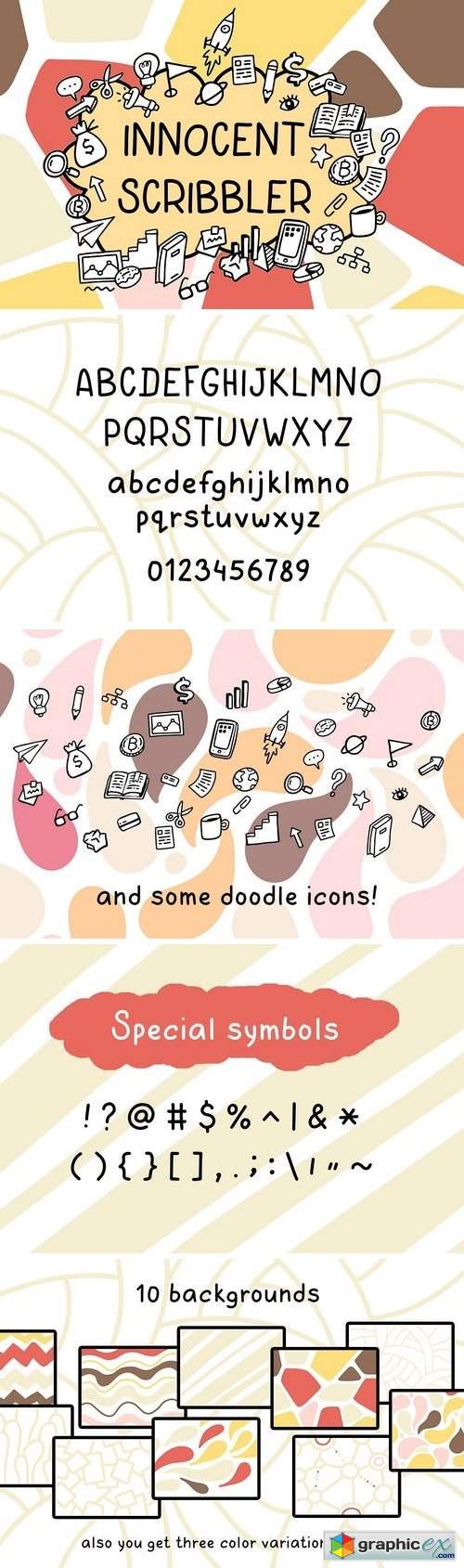 Innocent scribbler with doodle icons