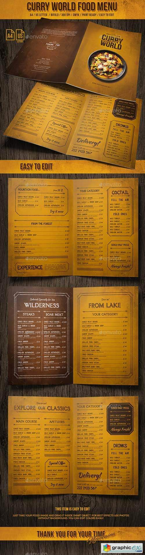Curry World Retro Bifold Menu A4 and US Letter