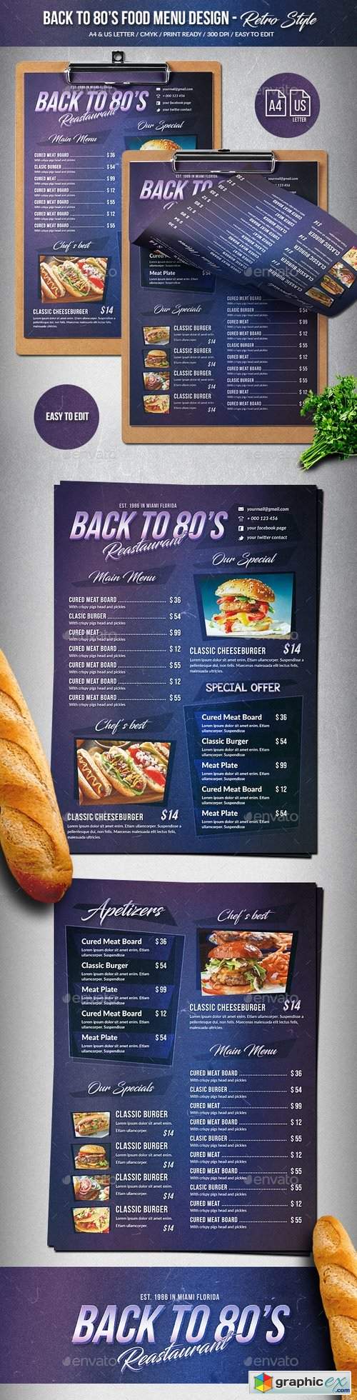Back To 80's Food Menu - A4 & US Letter