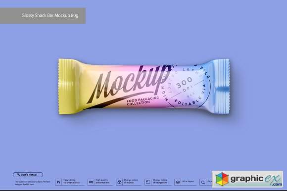 Glossy Snack Bar Mockup 80g