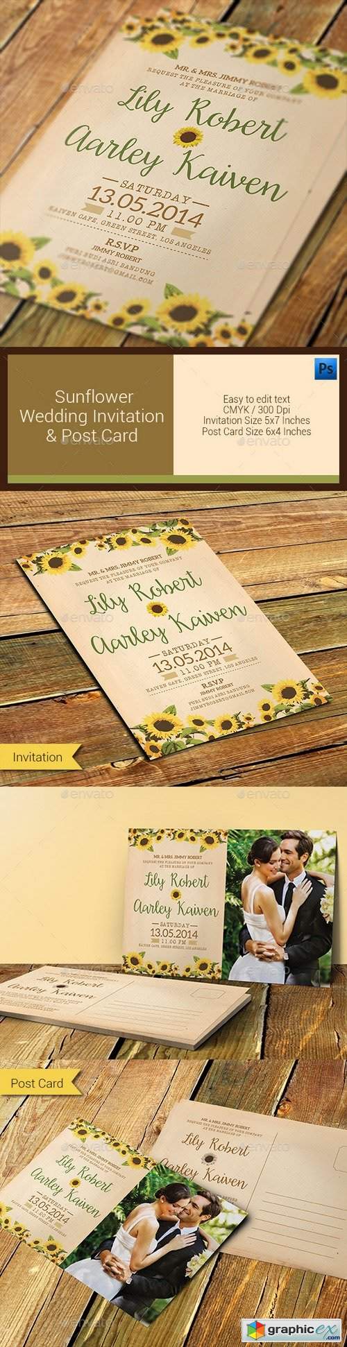 Sunflower Wedding Invitation & Post Card