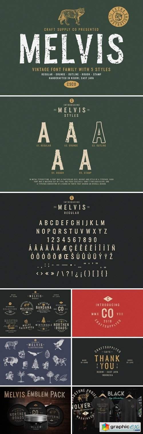Melvis - Vintage Font Family+Extras