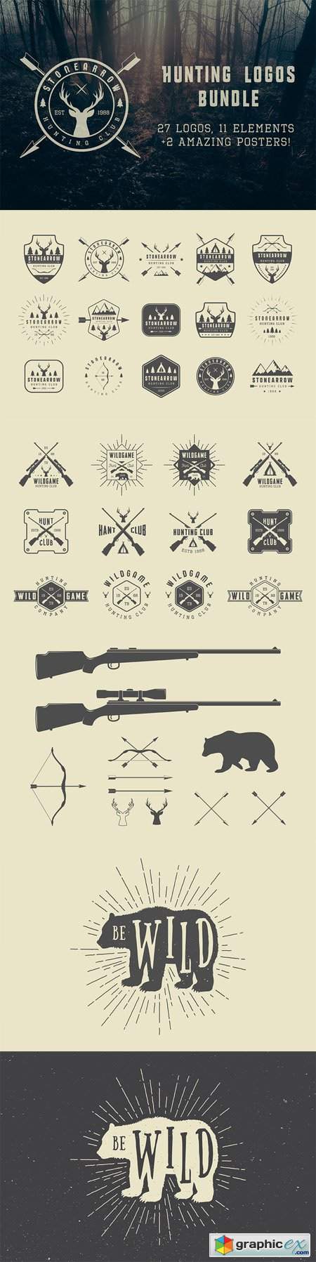 Set of vintage hunting logos