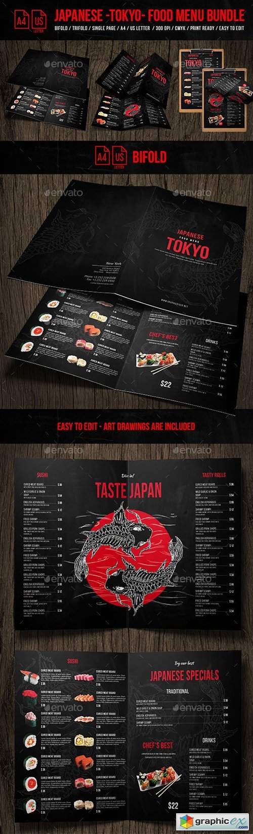 Japanese Tokyo Food Menu Bundle - A4 & US Letter Formats