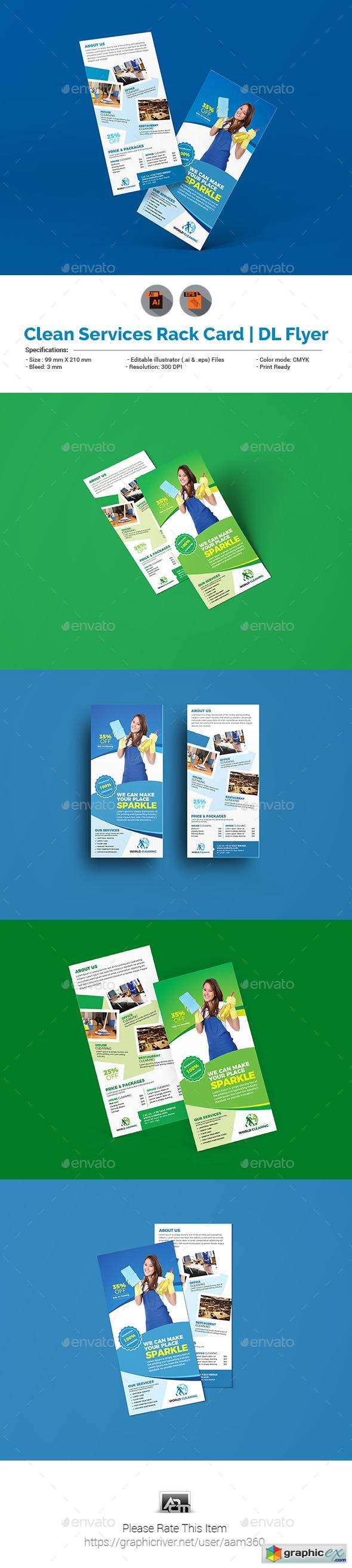 Cleaning Service Rack Card DL Flyer Template