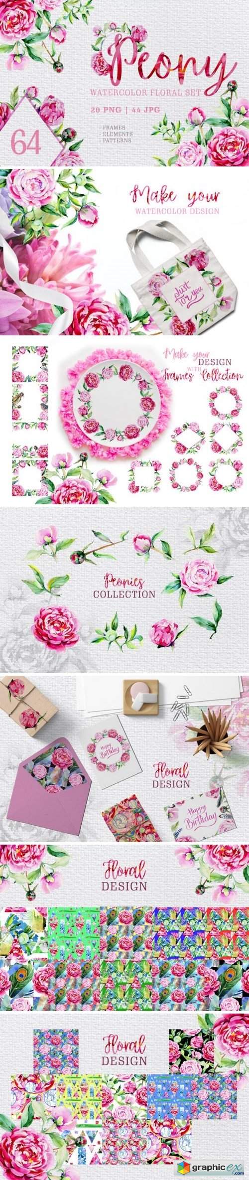 Peony pink watercolor png