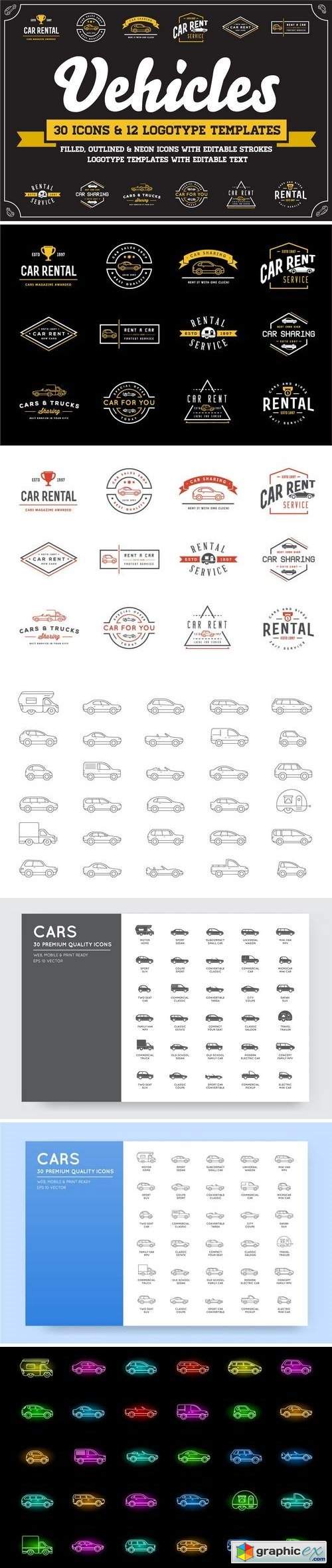 Awesome Vehicles Icons and Logo Set