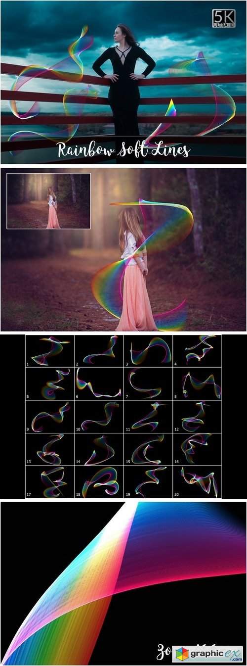 5K Rainbow Soft Lines Overlays