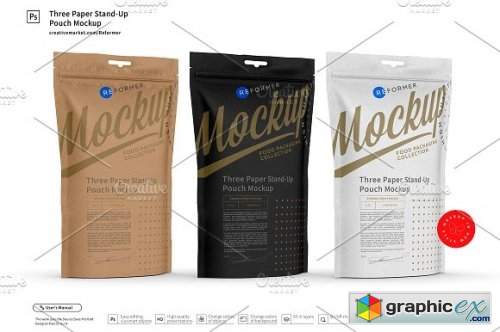Three Paper Stand-Up Pouch Mockup 3331879