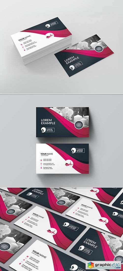 Business Card Layout with Pink Ribbon Design