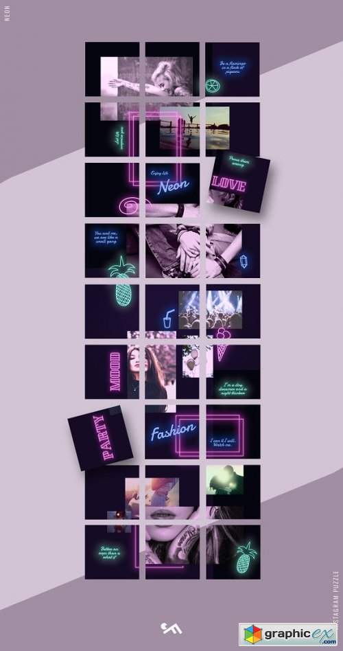 Instagram PUZZLE template - Neon