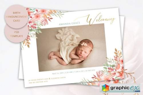 Birth Announcement Card Template #1