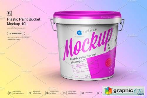 Plastic Paint Bucket Mockup 10L