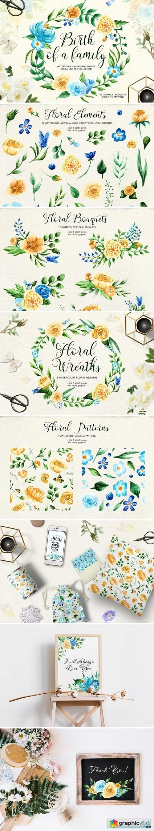 Birth of Watercolor Flower Set