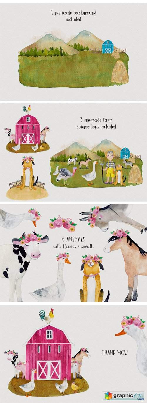 FARM ANIMALS Watercolor Set PART 2