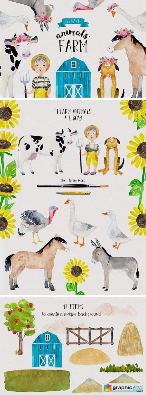 FARM ANIMALS Watercolor Set PART 2