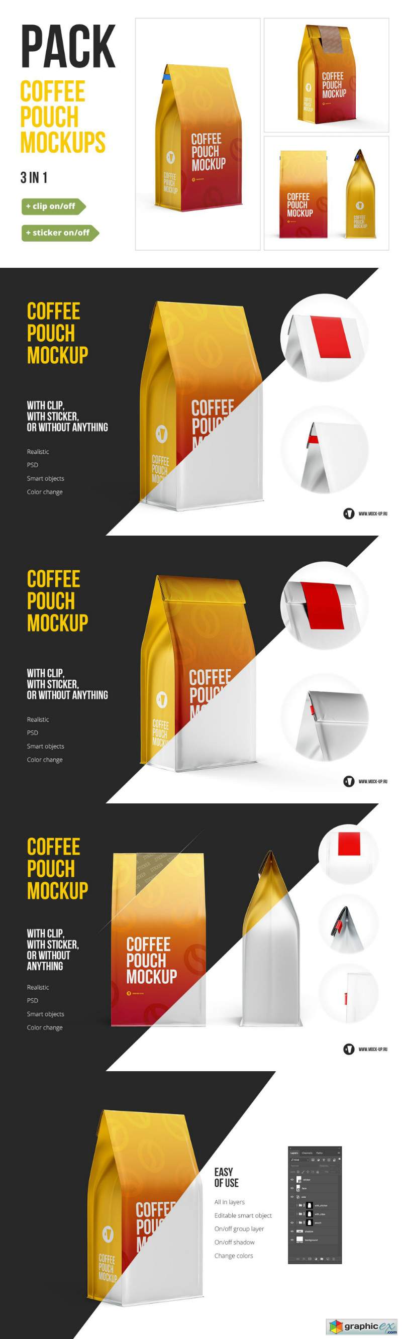 Coffee Pouch Mockup 3 in 1 Pack