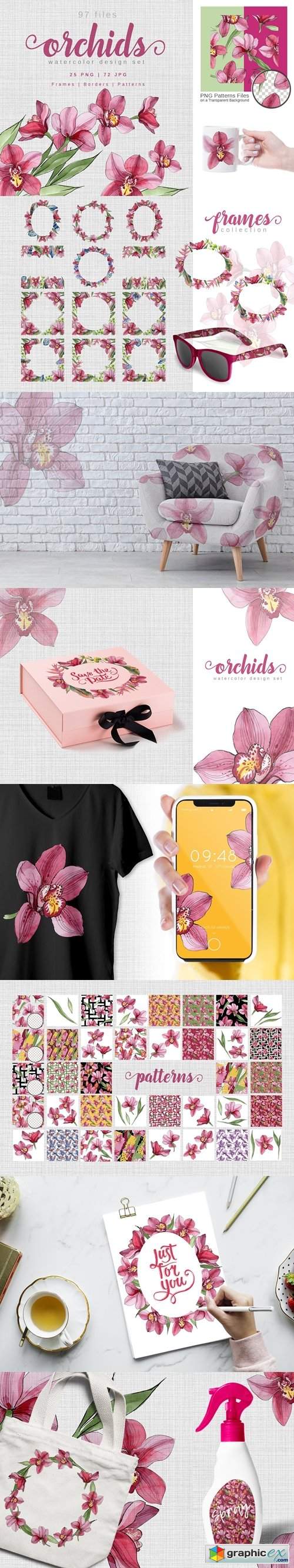 Pink Orchids Watercolor png