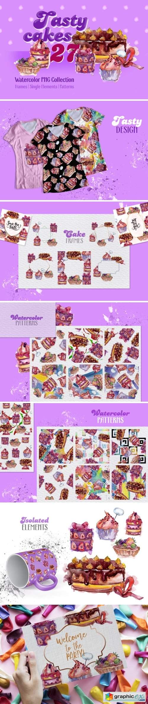 Tasty cakes violet Watercolor png