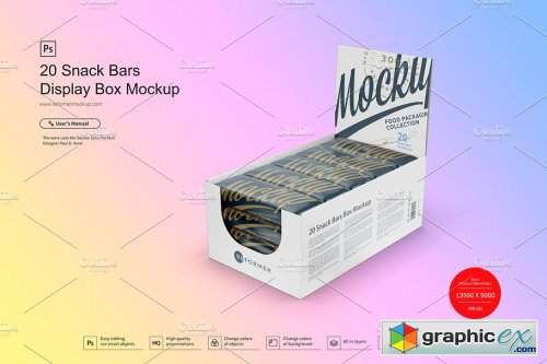 20 Snack Bars Display Box Mockup
