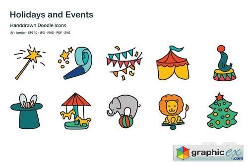 Holidays and Events Handdrawn Doodle Icons