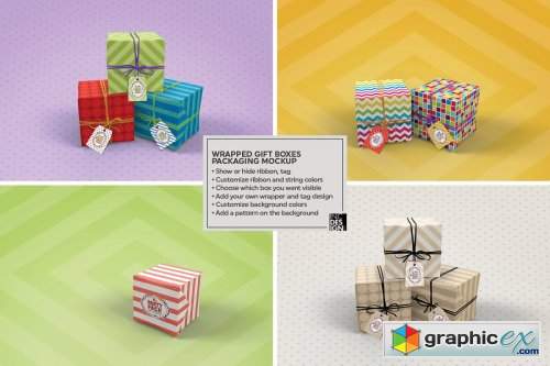 Wrapped Gift Boxes Packaging Mockup