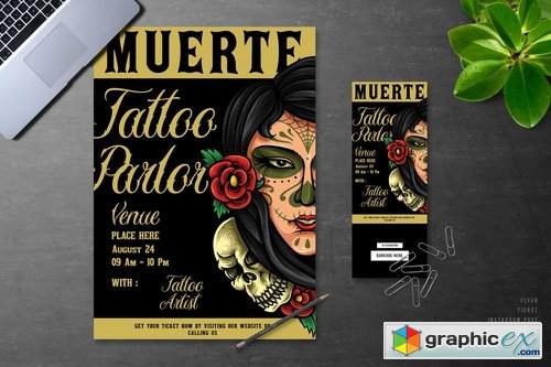 Muerte Day Of The Dead Tattoo Event Flyer