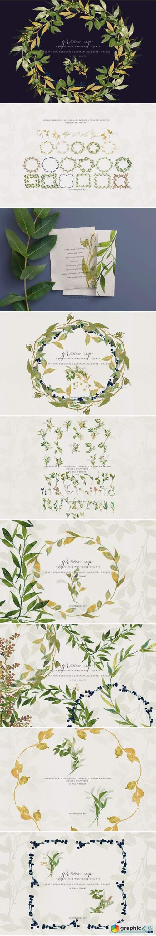 Watercolor Leafy Arrangements & Frames