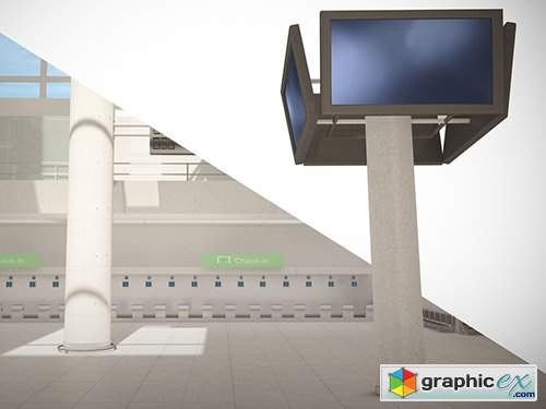 Airport Terminal with Digital Signs Mockup