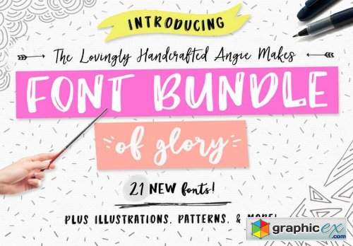 MightyDeals Glorious Font Bundle 21 Fonts, 60 Patterns, 200 Doodles