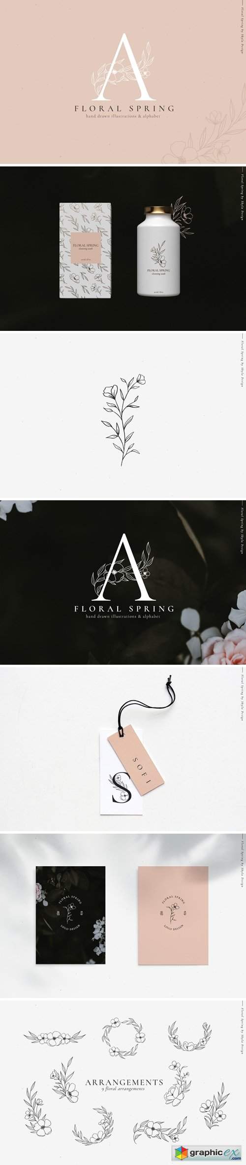 Floral Spring illustrations alphabet