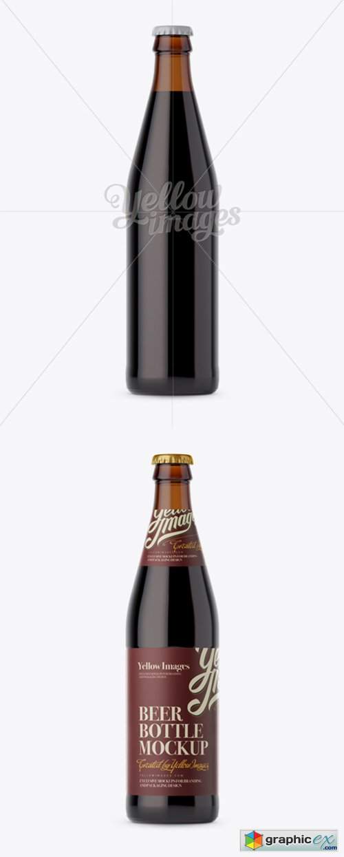 Amber Glass Bottle with Dark Beer Mockup