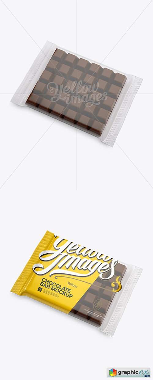 Glossy Square Chocolate Bar Mockup - Halfside View (High-Angle Shot)