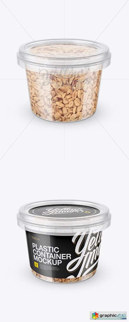 Plastic Container w/ Peanuts Mockup - Front View (High-Angle Shot)