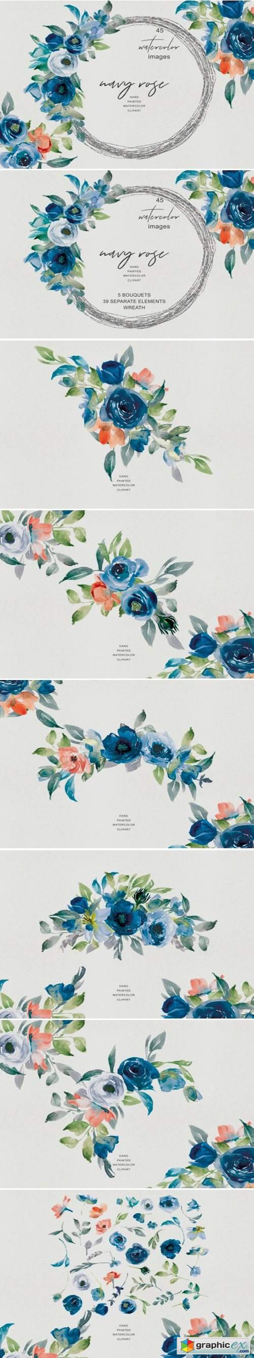 Watercolor Nave Rose Clipart