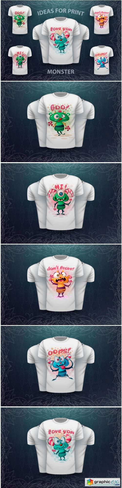 Cute Cartoon Monster - Print T-shirt