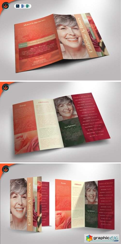 Red Rose Funeral Program Template