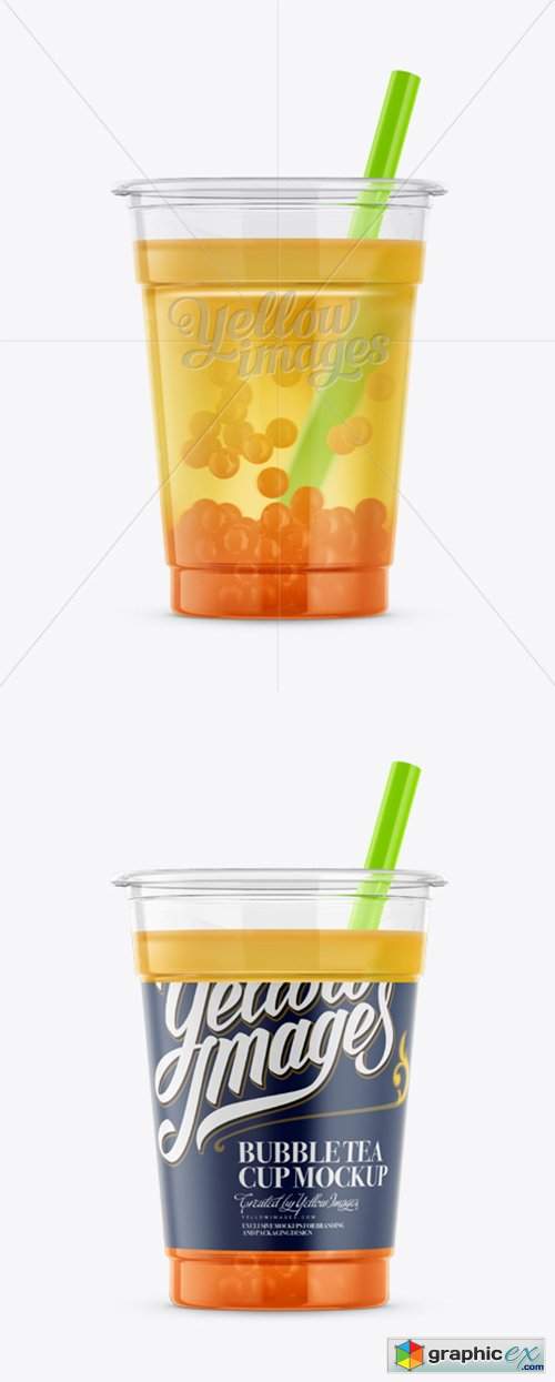 Cup w/ Mango Bubble Tea Mockup