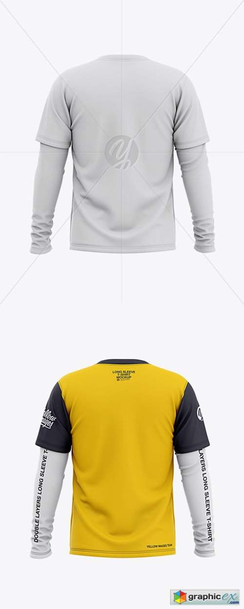 Men's Double-Layer Long Sleeve Knit T-Shirt Mockup - Back View