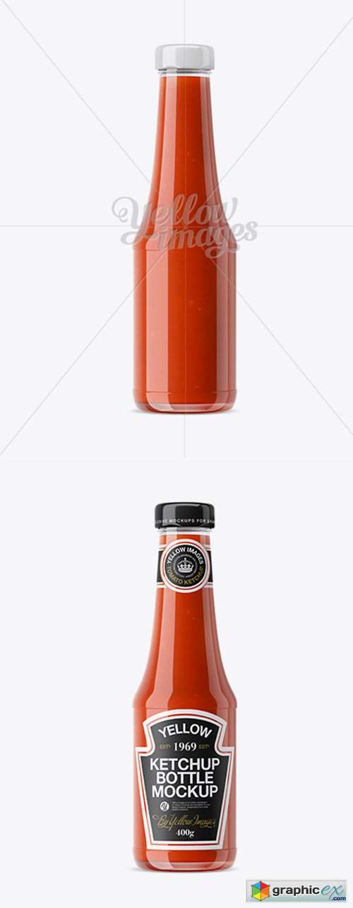 Clear Glass Tomato Ketchup Bottle Mockup