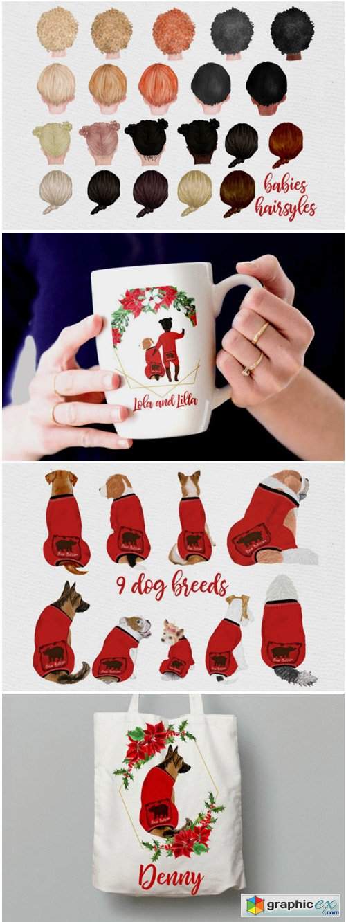 Christmas Clipart Dogs and Babies